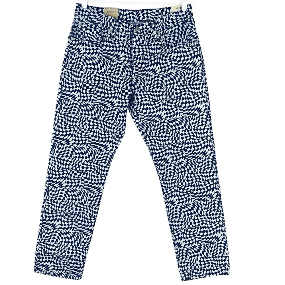 Levi's Women's Middy Straight Geometric Print Blue White Denim Jeans 30x30 NWT